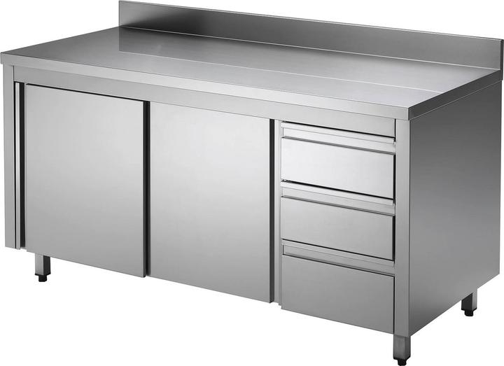 Image du produit Gastro Hero Armoire de travail ECO en inox avec porte coulissante et tiroirs avec rebord