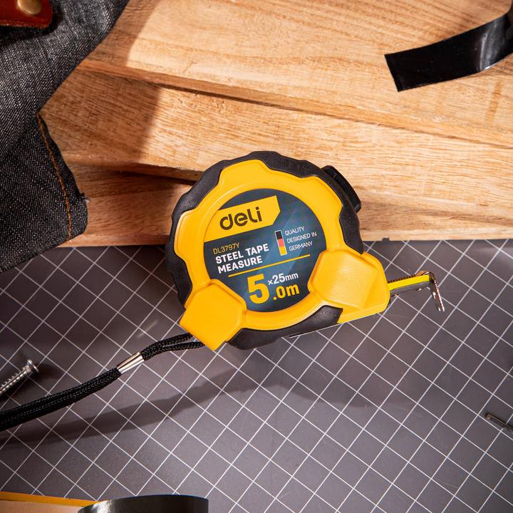 Actual product image Deli Tools Steel Measuring Tape 5m/25mm EDL3797Y(yellow) (5 m)