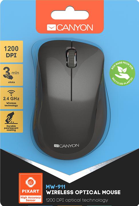 Actual product image Canyon MW-911 Wireless Optical Mouse, 3 Buttons, Pixart 3065 Optical Sensor, Dark Gray (Wireless)