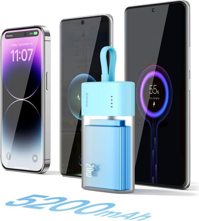 Immagine prodotto Baseus Popsicle 5200mAh 20W Powerbank with Built-in Lightning Cable (+ White Simple USB-C - U (5200 mAh, 20 W, 20 Wh)