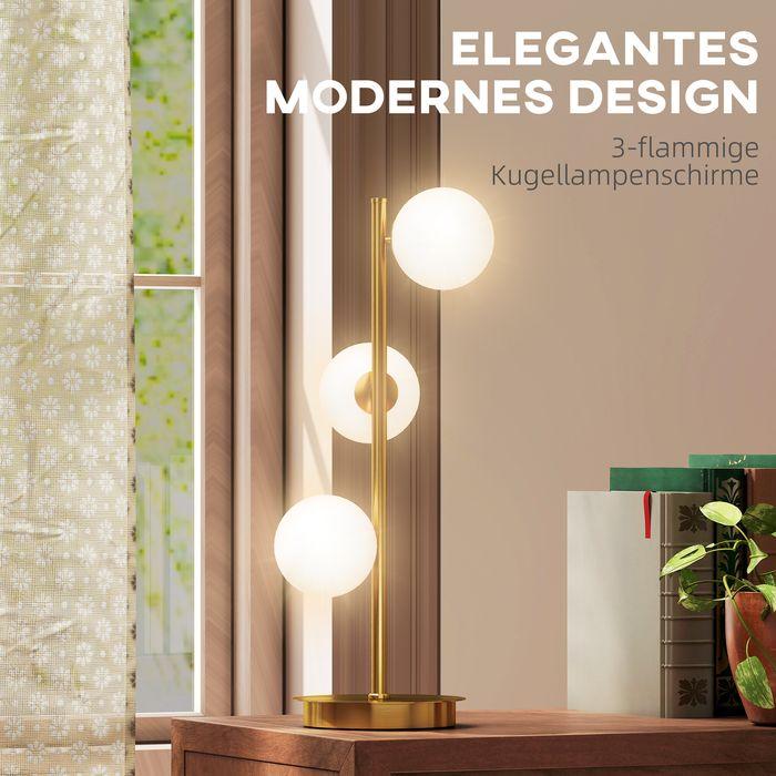 Actual product image Swisshandel24 Tischlampe Tischleuchte mit 3 Kugelschirmen, stabiler Stahlfuss, 24x24x53cm, Messing (G9)