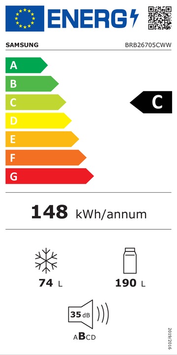 Energie-Label Samsung Chłodziarko-zamrażarka BRB26705CWW do zabudowy (267 l)