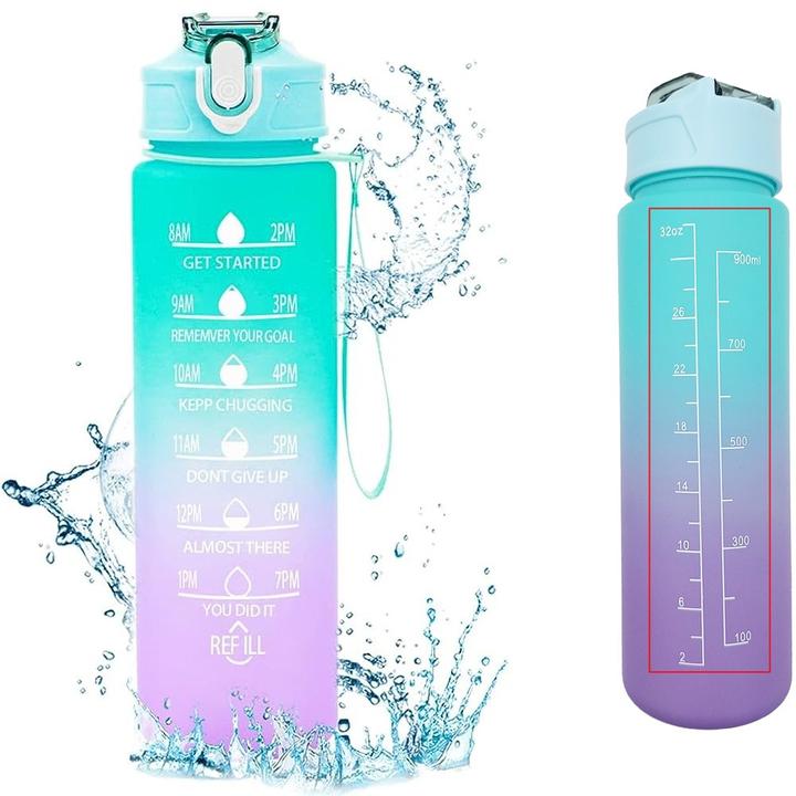 Produktbild ASMI Trinkflasche mit Strohhalm und Zeitmarkierung 650 ml - FLASCHE IST FALSCH BEDRUCKT (900ML)