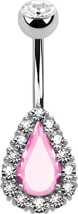 Produktbild Star Piercing Banane silber Kristalltropfen pink mit Kristallen umkreist (Messing, Chirurgenstahl 316L)