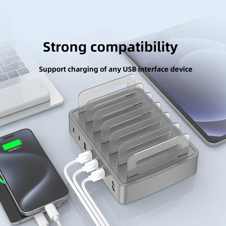 Produktbild PhoneLook Universelles 72W Multi-Telefon-Ladestation Schneller Multi-Port-Ladegerät mit 2x Typ-C, 4x USB, DC u (72 W, 6 Ports)