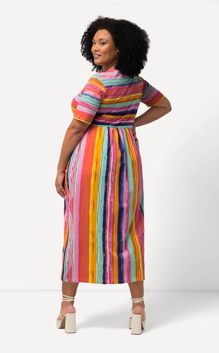 Produktbild Ulla Popken Jerseykleid, Streifenmix, A-Linie, V-Ausschnitt, Halbarm (60)
