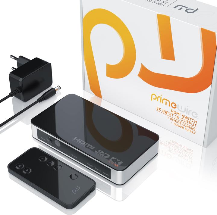 Actual product image Primewire HDMI Switch 4k Ultra HD, 3 Port, Distributor with Remote Control, 4K, 3D, CEC, ARC