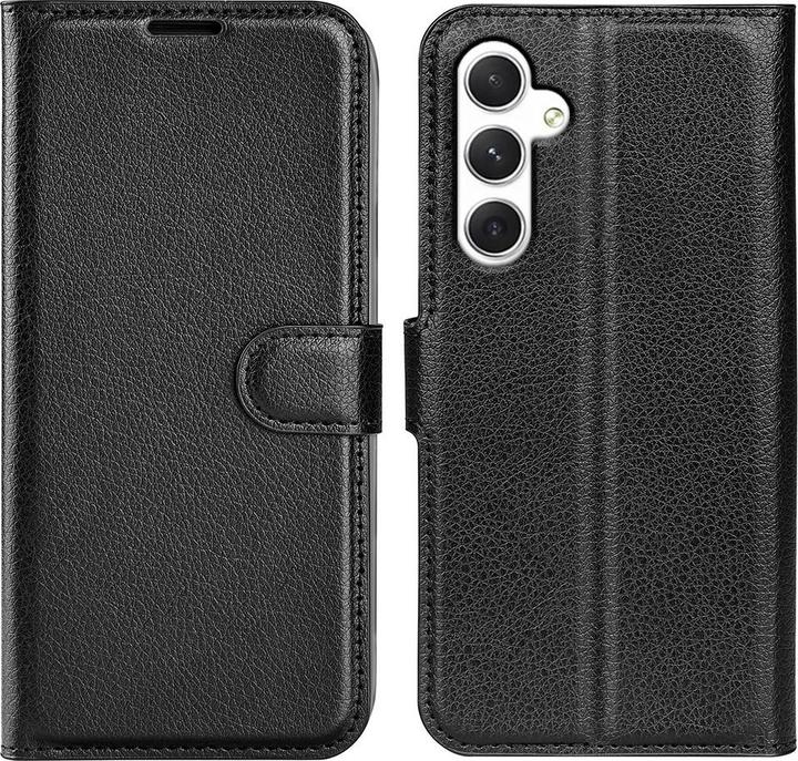 Apfelkiste Samsung Galaxy S24 Leder Flip Cover Litchi Look, Schwarz (Samsung Galaxy S24)