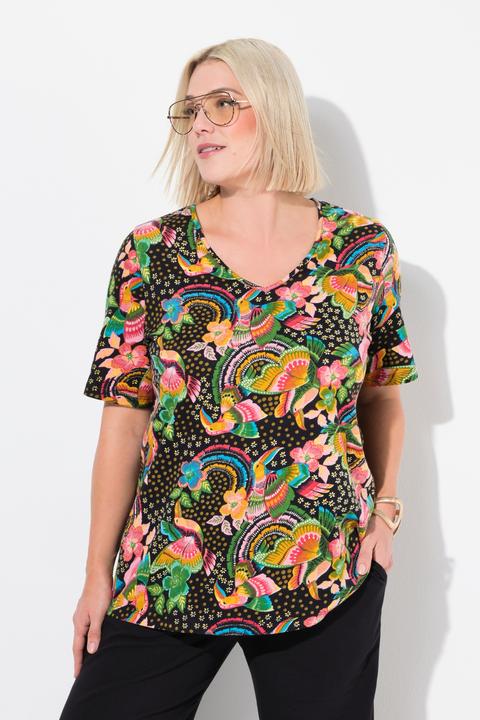 Produktbild Ulla Popken Longshirt, Blüten, A-Linie, V-Ausschnitt, Halbarm (68)