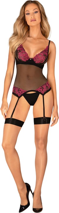 Actual product image Obsessive Rosenty Garter Corset - Black/Purple (M/L)