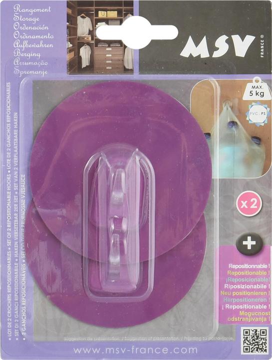 Actual product image MSV Patère Transparent Sur Fond Rond 8cm Violet