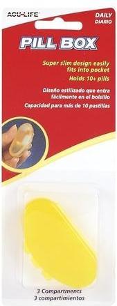 Acu-Life Daily Kidney Shaped Pill Organizer Vitamin Case and Medicine Box Slim Design Pocket Pharmacy 3 Compa