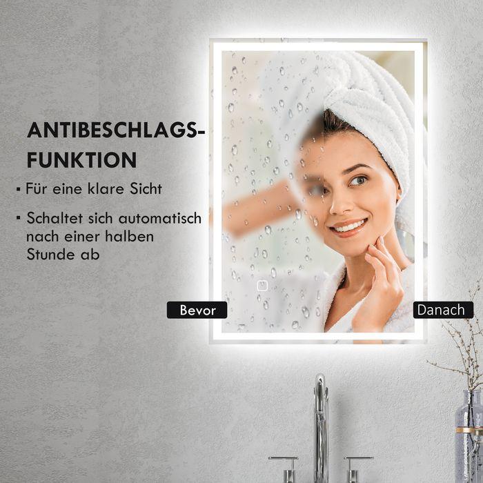 Produktbild Swisshandel24 Badspiegel, Badezimmerspiegel mit LED-Leuchte, 80 x 60 cm Wandspiegel beschlagfreier Lichtspiegel mi (50 x 70 x 4 cm)