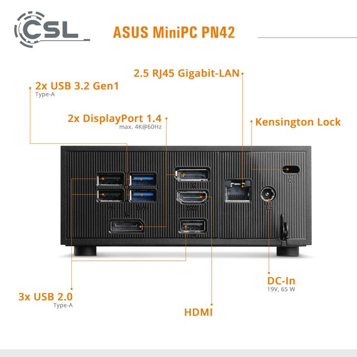 Actual product image CSL Mini PC ASUS PN42 N200 / 1000 GB M.2 SSD / 16 GB RAM / Win 11 Home (Intel N200, 16 GB, 1000 GB, Intel UHD Graphics)