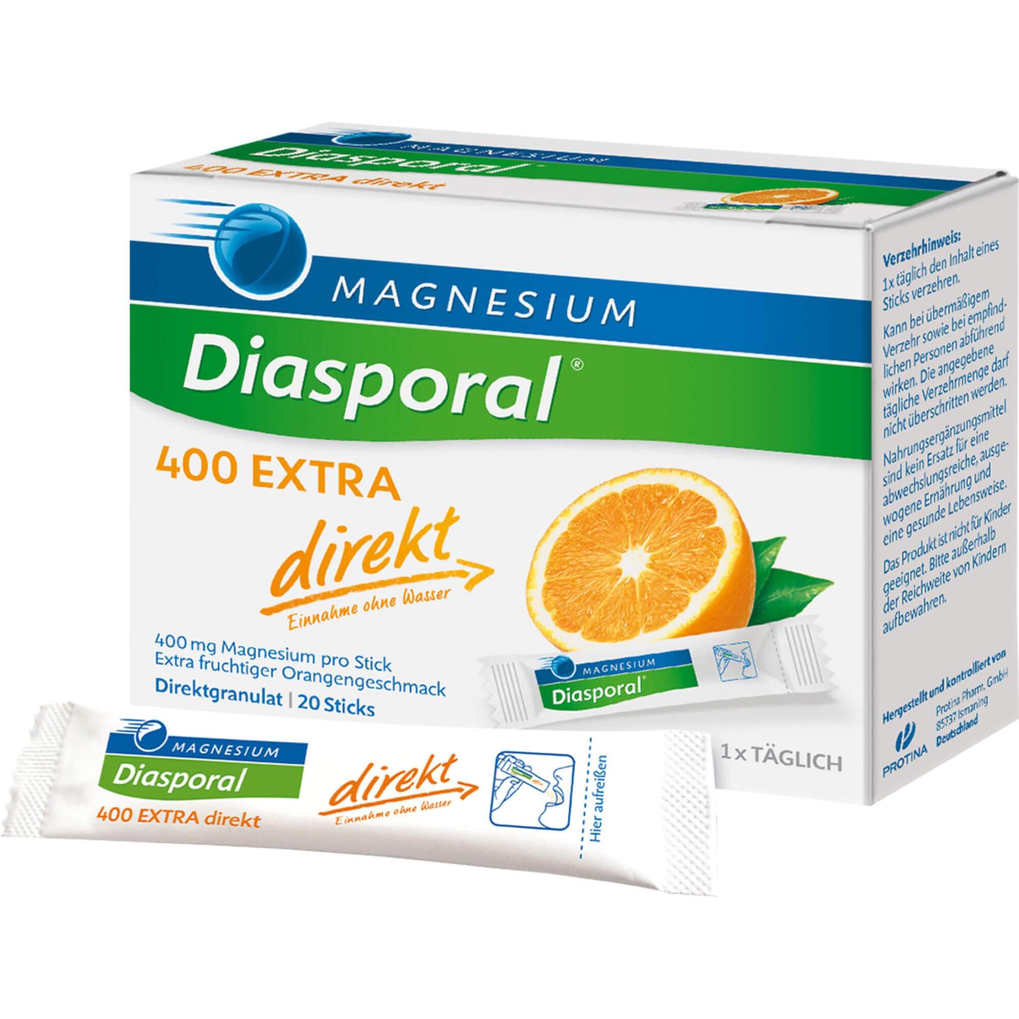 Thumbnail - magnesium diasporal, Vitamine + Nahrungsergänzung, Magnesium-Diasporal 400 extra direkt Direktgranulat Sticks, 20 St. Be...