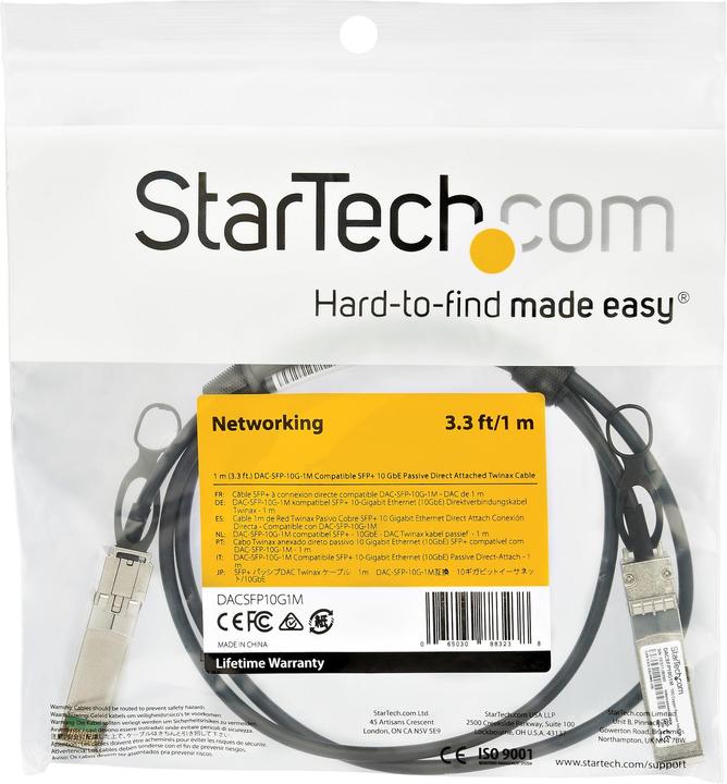 Image du produit StarTech Câble Dell EMC DAC-SFP-10G-1M compatible, SFP+ DAC Twinax -