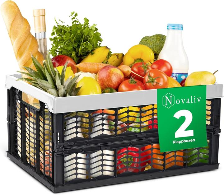 Actual product image Novaliv Folding boxes foldable sturdy 2x 30L grey black baskets shopping box folding boxes set carrying box