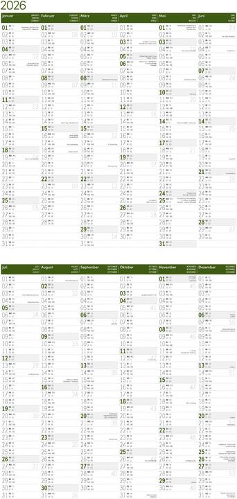 Valeurs nutritives et ingrédients Bäume Kalender 2026 - 30x30 (30 x 30 cm, Couverture rigide, Français, Anglais, Allemand, Italien)
