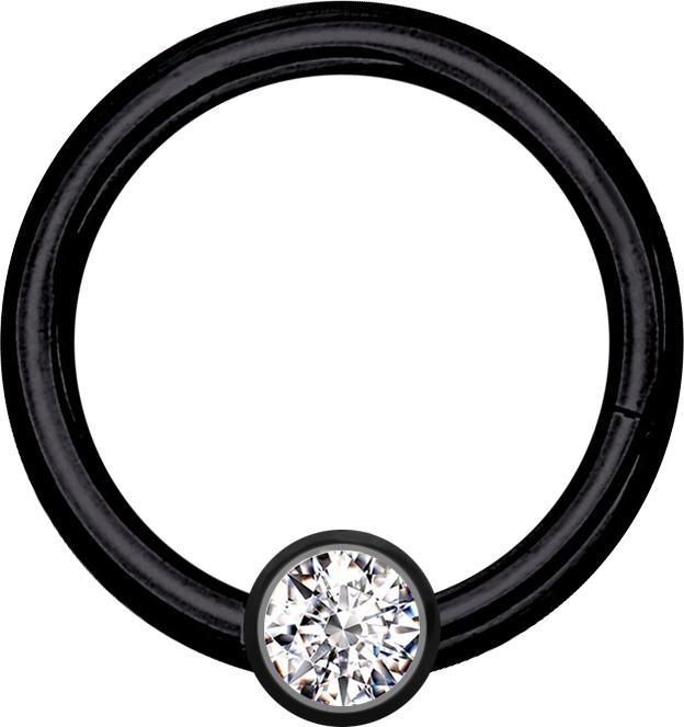 Produktbild Star Piercing Micro Segmentring klappbar schwarz mit Kugel Kristall silber (ohne Messing, Titan G23)