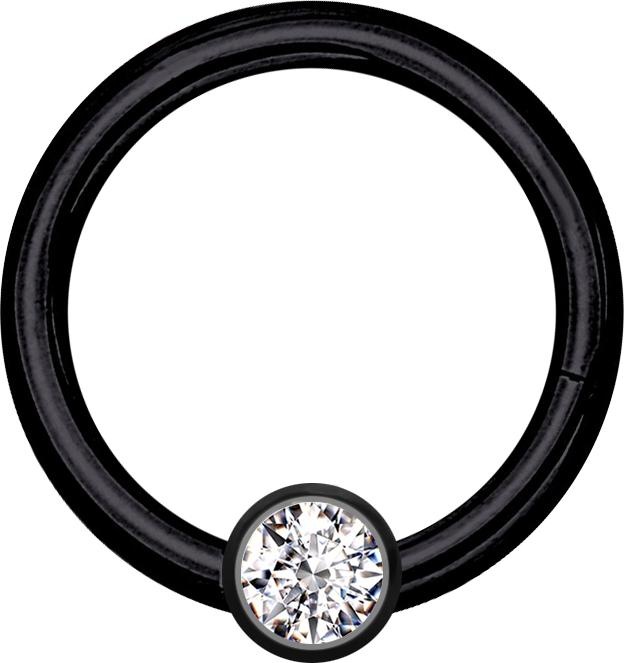 Actual product image Star Piercing Micro segment ring hinged black with ball crystal silver (without brass, Titanium G23)