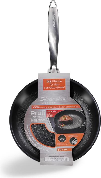 Actual product image Silverstar Stainless steel pan 24 cm with non-stick coating for induction and oven (Frying pan, Stainless steel)