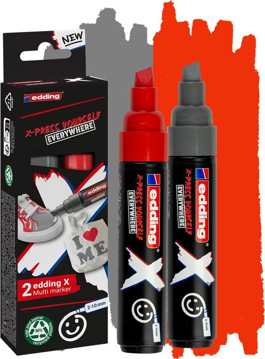 Produktbild Edding 6900 X Multimarker 2er-Set (Grau, Rot, 10 mm, 2 x)