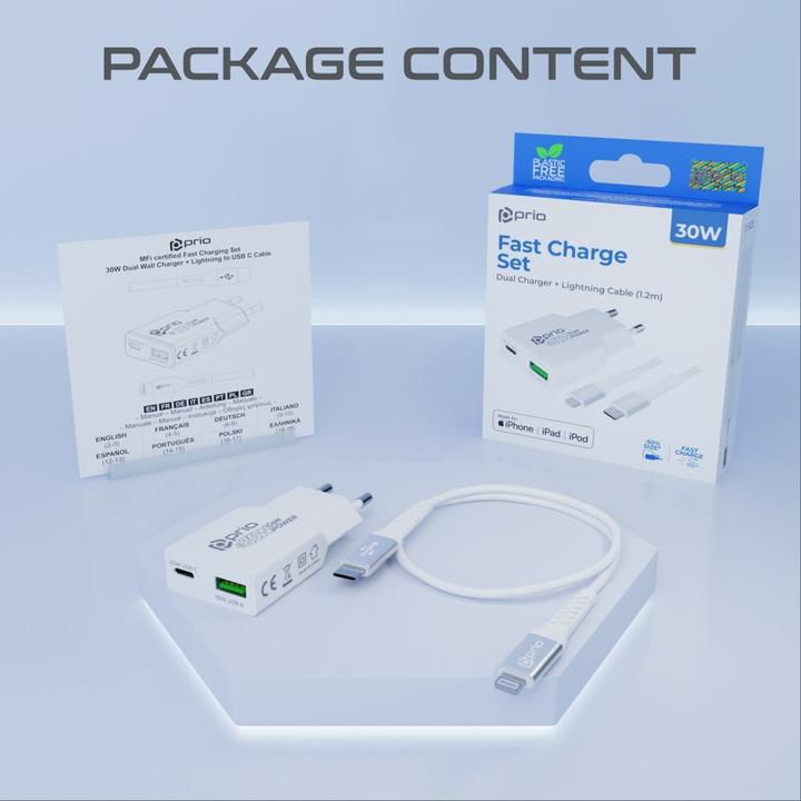 Produktbild prio Mfi Set (30W Dual GaN Ladegerät + Lightning - USB C Kabel) weiss (30 W, 2 Ports)