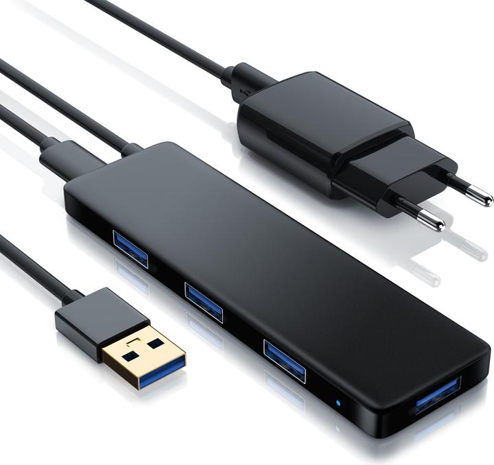 Primewire 4-port active Ultra Slim USB 3.2 hub distributor with power supply unit (Micro USB, USB-A, 4 Ports)