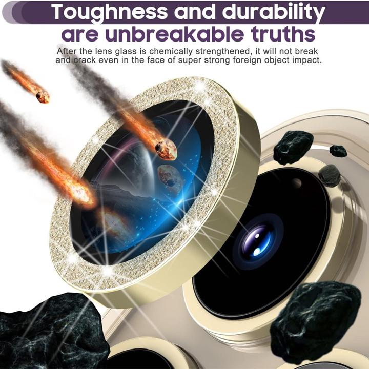 Image du produit Ueli Express Verre blindé pour appareil photo Protection de la lentille paillettes (1 pcs, Apple iPhone 16 Pro, Apple iPhone 16 Pro Max)