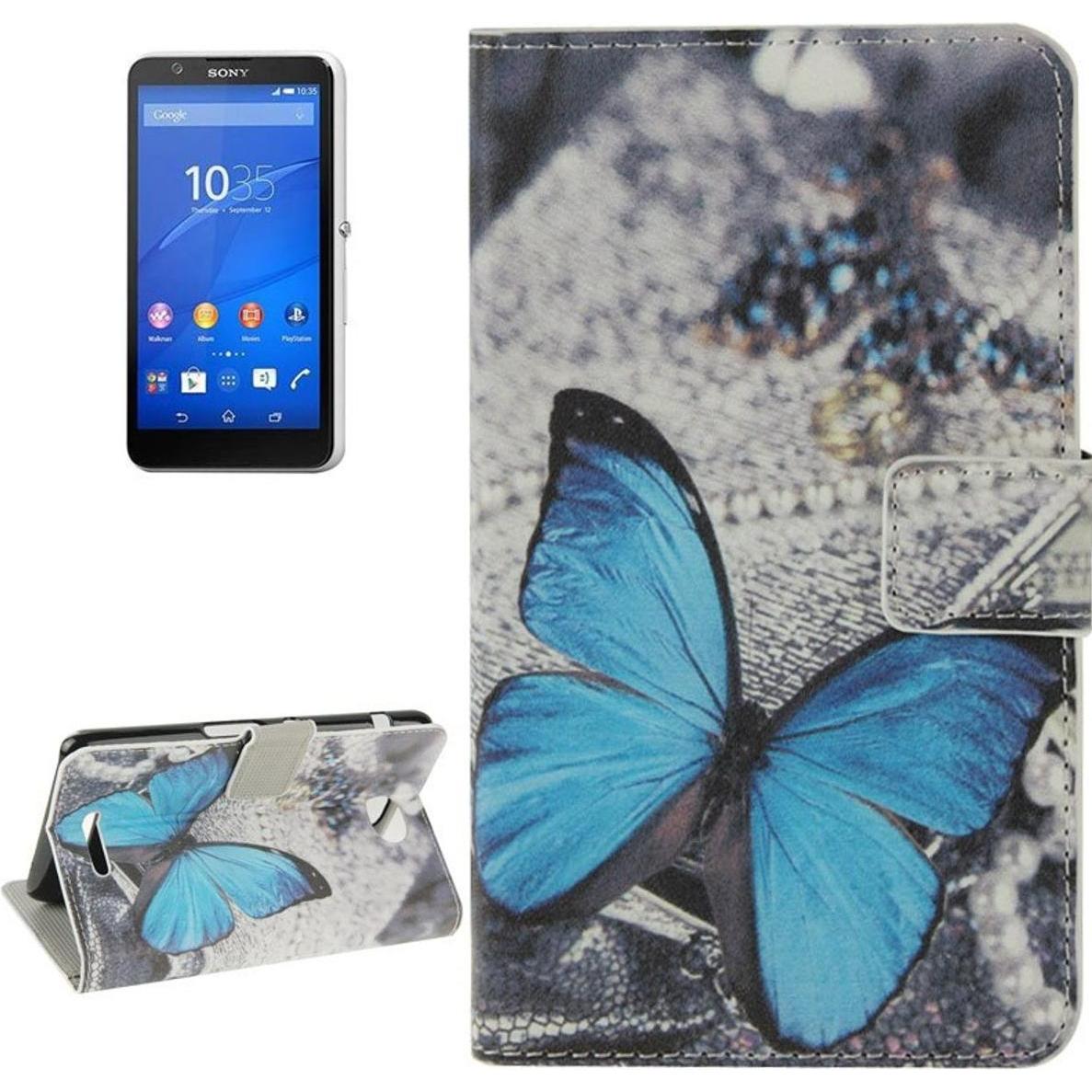 Thumbnail - König Design Handyhülle Tasche für Handy Sony Xperia E4 Blauer Schmetterling (Sony Xperia E4), Smartphone Hülle, Mehrfar...