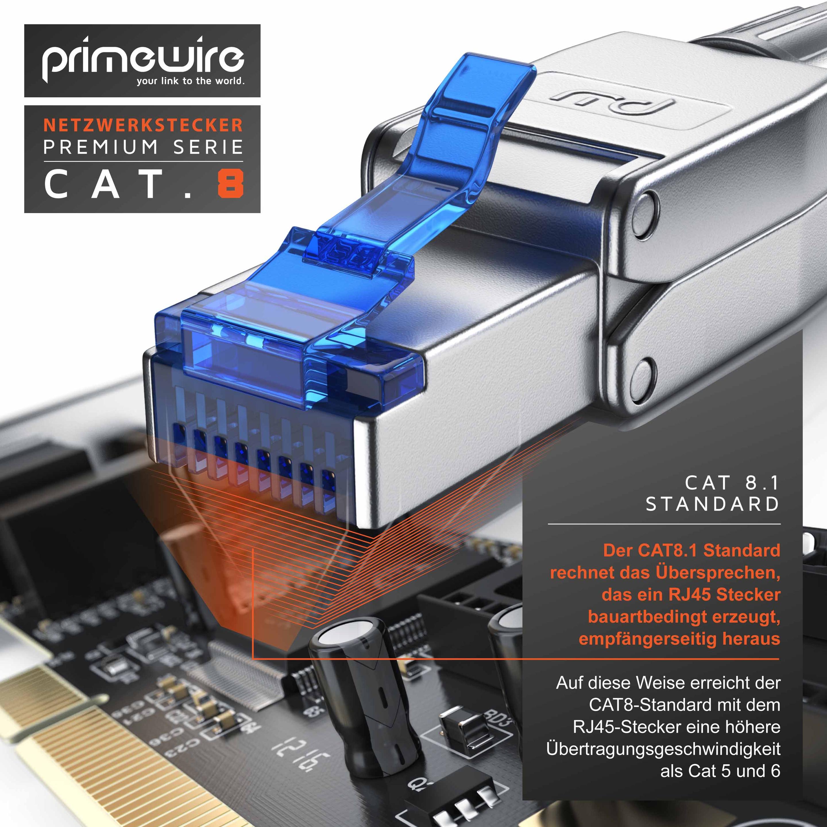 Thumbnail - Primewire 8x Netzwerkstecker feldkonfektionierbar RJ45 CAT 8, Steckverbinder CAT8 für LAN Kabel Netzwerkkabel (0.05 m), ...