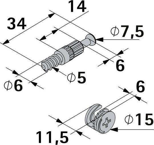 Actual product image Hettich Verbindungsbeschlag 15/20mm Rastex, 8 Stck (Connection fitting, 8 pcs.)