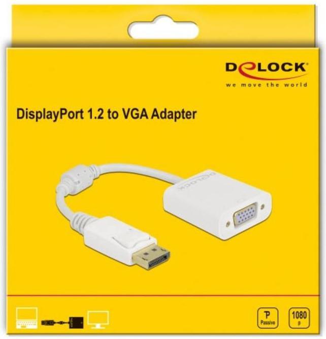 Produktbild Delock Adapter DisplayPort 1.2 Stecker zu VGA Buchse Passiv weiss (VGA, 15 cm)
