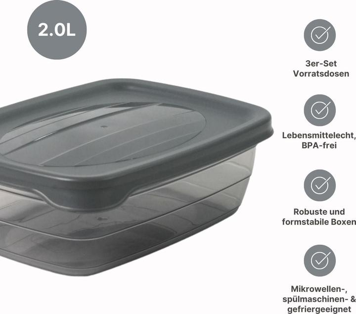 Produktbild Hobby 3er-Set Boxen Aufbewahrungsdosen Meal-Prep-Dosen Frischhaltedosen (2 l)