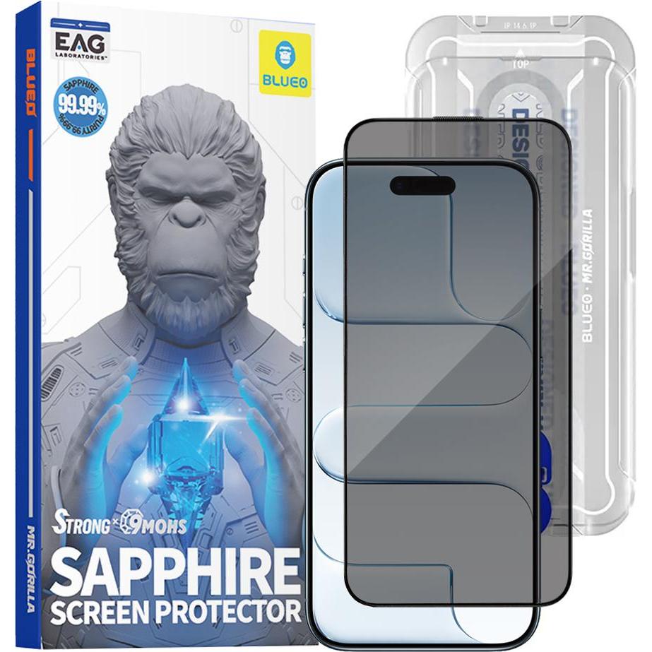 Blueo - Sapphire Privacy Screen Protector with Applicator Pro - iPhone 17 Air - Black (1 pz., Apple iPhone 17 Pro), Pellicola protettiva smartphone, N