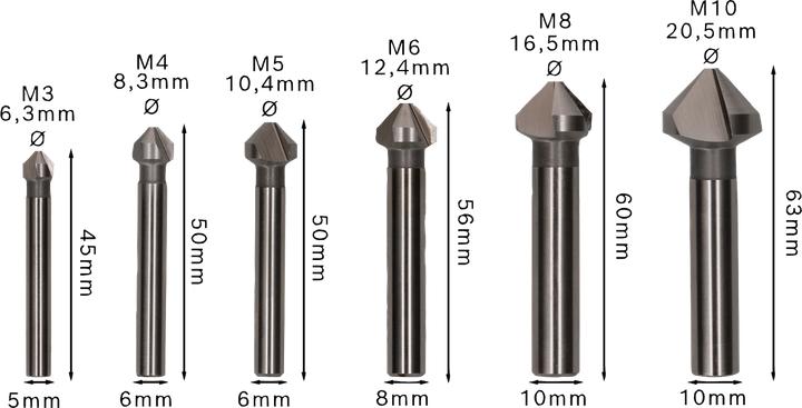 Immagine prodotto Bosch Professional Zubehör Set di svasatori HSS PRO Soft Metal, 6 pezzi. (6,3 mm, 8,3 mm, 10,4 mm, 12,4 mm, 16,5 mm, 20,5 mm)