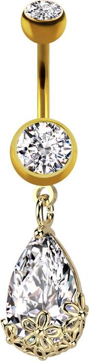 Immagine prodotto Hollywood Body Jewelry Banana placcata oro con due sfere di cristallo pendente in argento Set di fiori ovali di cristallo (Ottone, Acciaio chirurgico 316L)