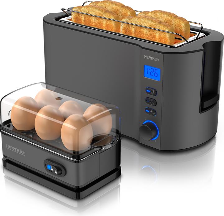 Image du produit Arendo Ensemble petit-déjeuner, grille-pain 4 tranches avec grille à brioches et cuiseur à oeufs pour 6