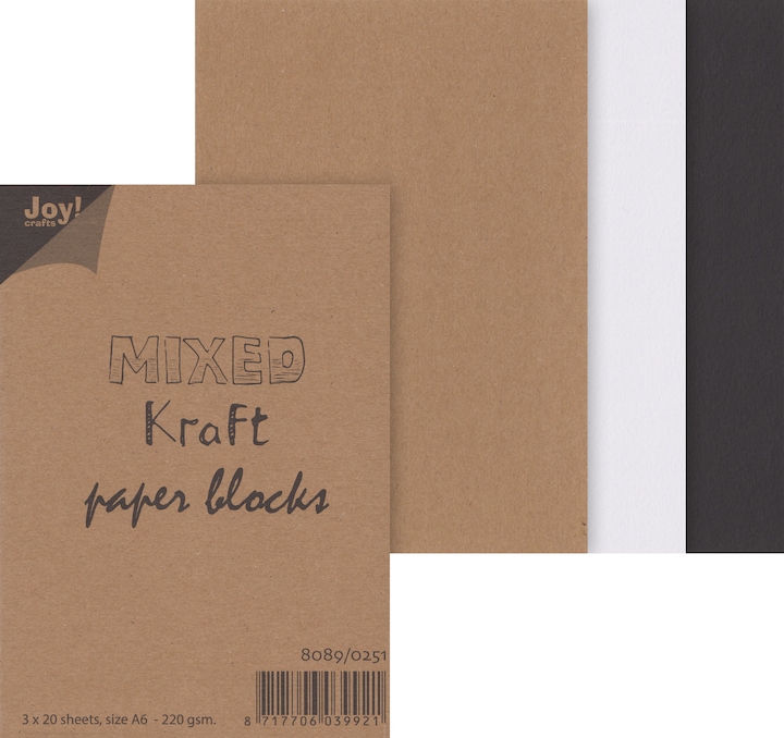 Produktbild Joy!Crafts Kraftpapier-Block "Mixed", 3 x 20 Blatt (220 g/m², 60 x)
