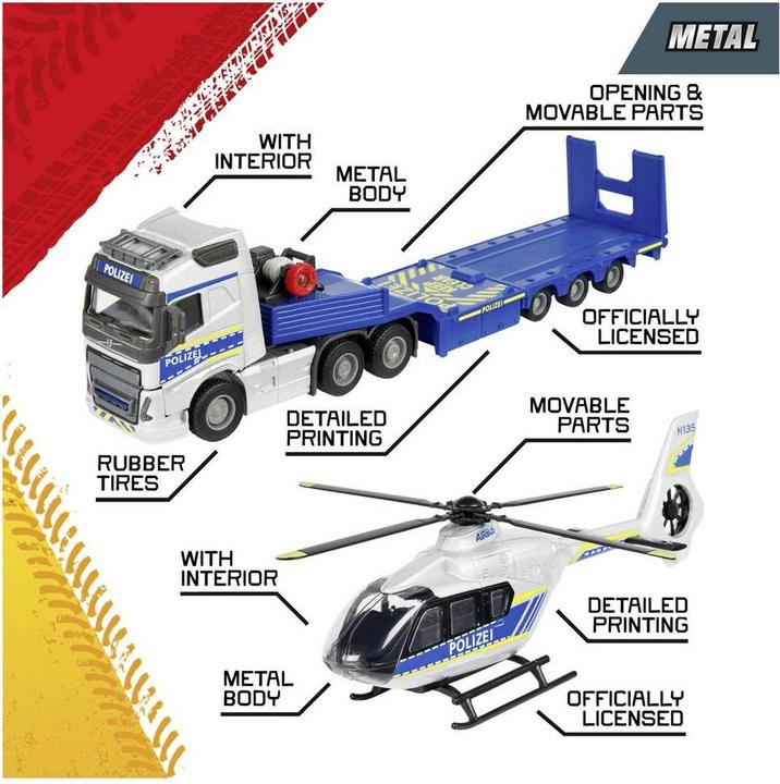 Actual product image Majorette Volvo Truck + Airbus Police Helicopter