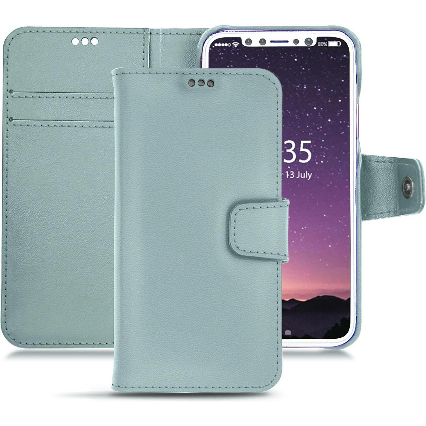 Noreve Lederschutzhülle Wallet (Apple iPhone XS), Smartphone Hülle, Blau
