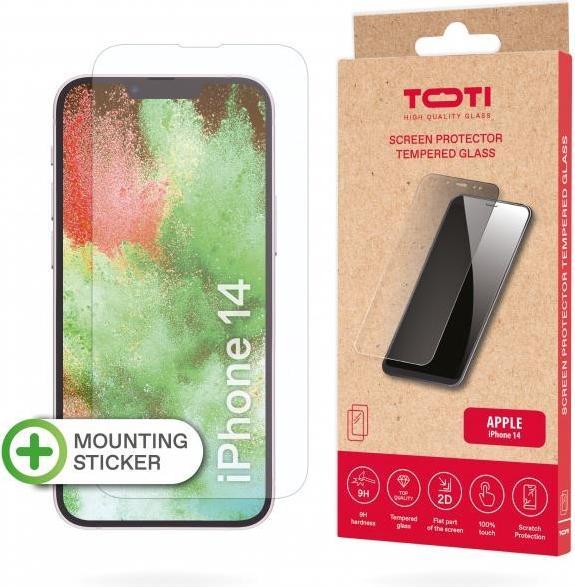 Actual product image Toti TEMPERED glass 2D screen protector full cover for iPhone 14 (6,1"), Transparent (Transparent) (1 pcs., Apple iPhone 14)