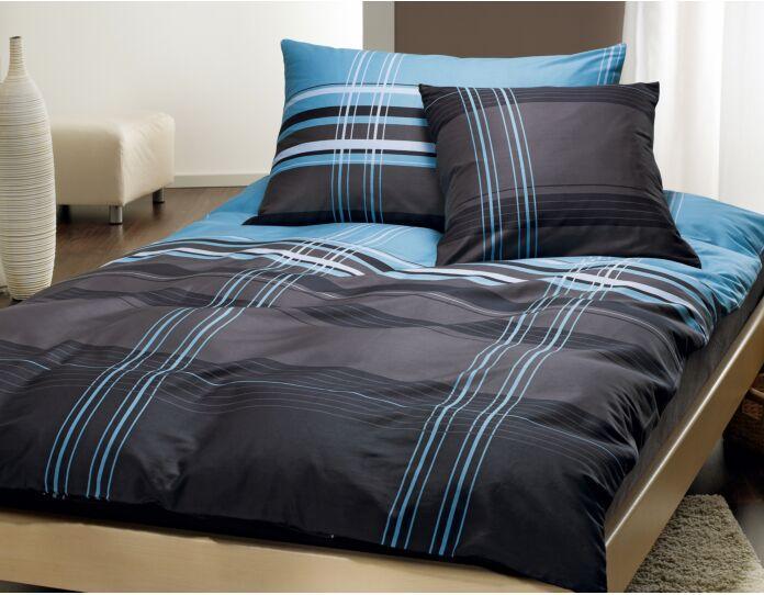 Vedia Linge de lit en satin élégant, turquoise-noir (Taie d’oreiller, 65 x 65 cm)