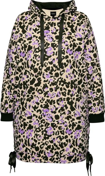 Image du produit Ulla Popken Long sweat-shirt à capuche, manches longues et bandes en satin. Motif léopard. (56)