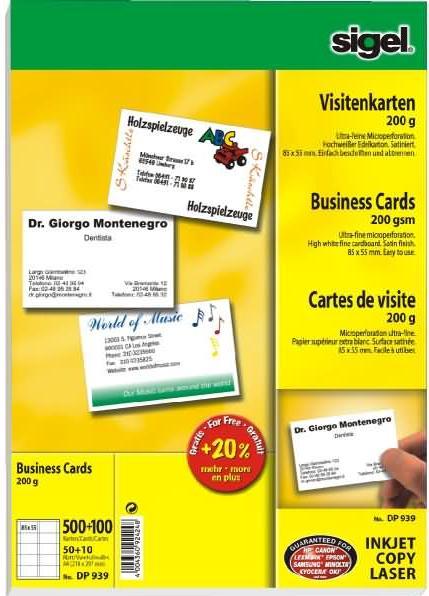 Immagine prodotto Sigel Biglietti da visita MP (A4, 600 lamelle, 200 g/m²)
