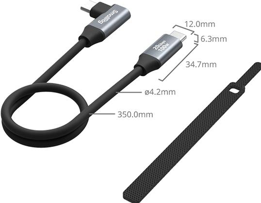 Actual product image SmallRig USB C (Straight) to USB C (Angled) Data Cable (35cm / 13.8in) 4790 (0.35 m, USB 3.1, 100 W)