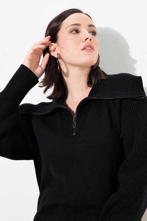 Image du produit Ulla Popken Pull camionneur, col montant côtelé avec fermeture à glissière, manches longues raglan (42, 44)
