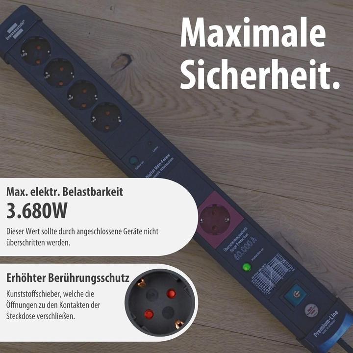 Produktbild Brennenstuhl Premium-Line 5-fach Steckdosenleiste mit Überspannungsschutz 61,0 cm schwarz (5x, CEE 7/3, 3 m)