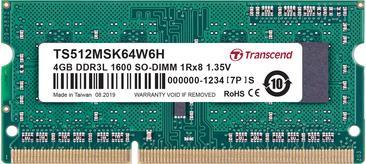 Actual product image Transcend TS512MSK64W6H (1 x 4GB, 1600 MHz, DDR3-RAM, SO-DIMM)