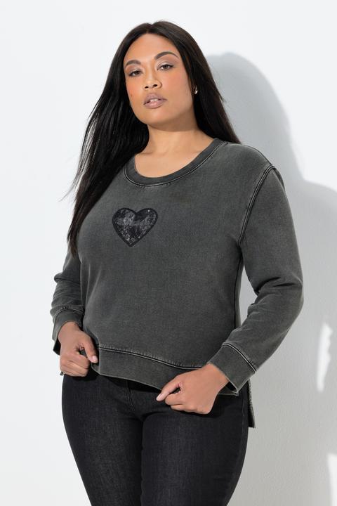Produktbild Ulla Popken Sweatshirt, Pailletten-Herz, Rundhals, Langarm (58, 60)